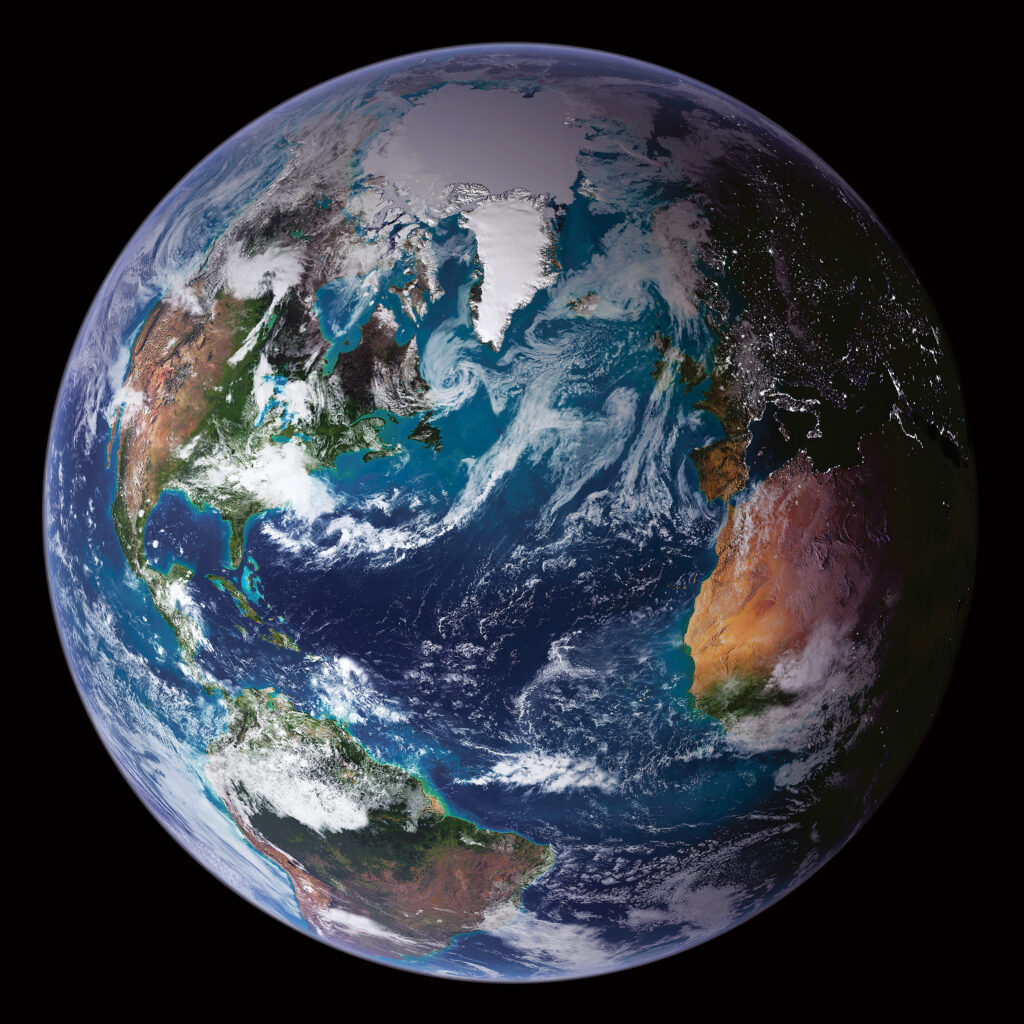 A mix of science and art, this composite shot of Earth blends multiple satellite images. NASA encourages the use and publishing of these pictures, available for free to the public.