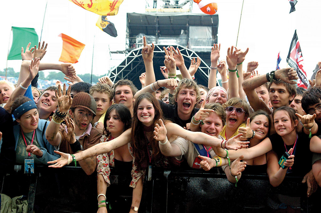 The ecstatic front row of the daytime crowd, Glastonbury Festival