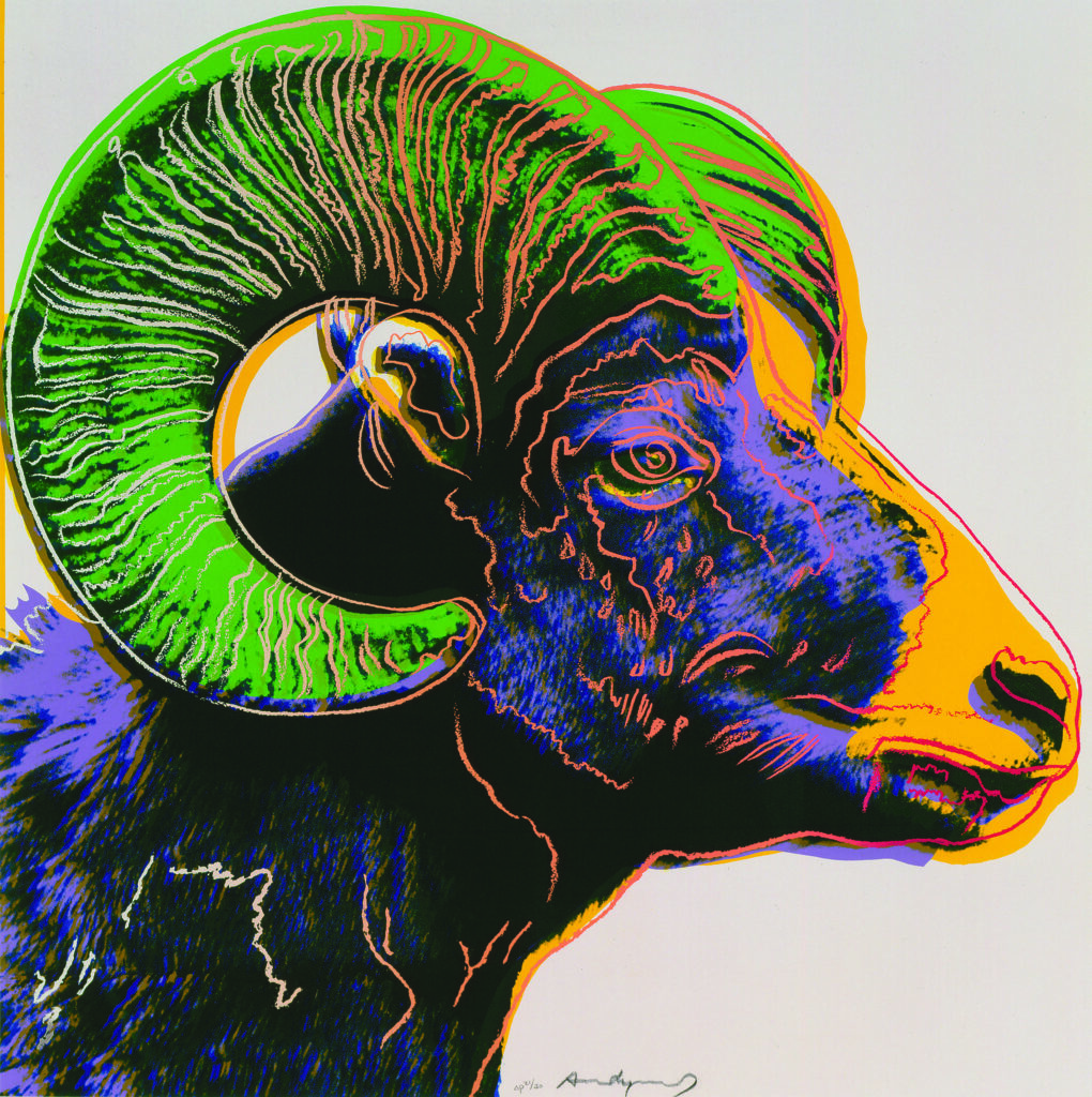 Andy Warhol pop art rendition of a big horn ram