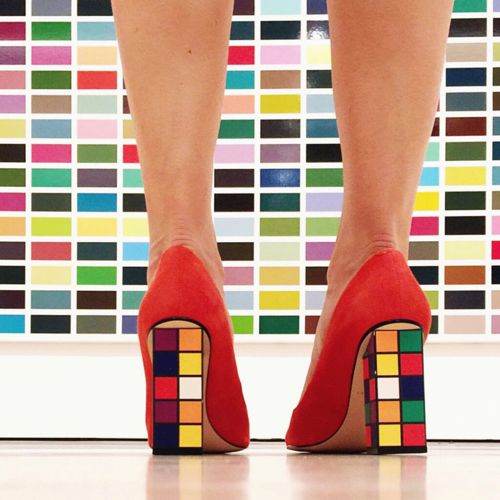 Katy Perry Collection heels matched to an Ellsworth Kelly painting at the San Francisco Museum of Modern Art